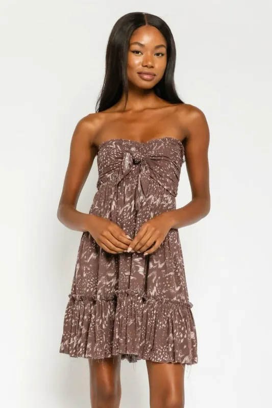 Canyon Sunset Etched Espresso Strapless Mini Dress sold by Boho Pink