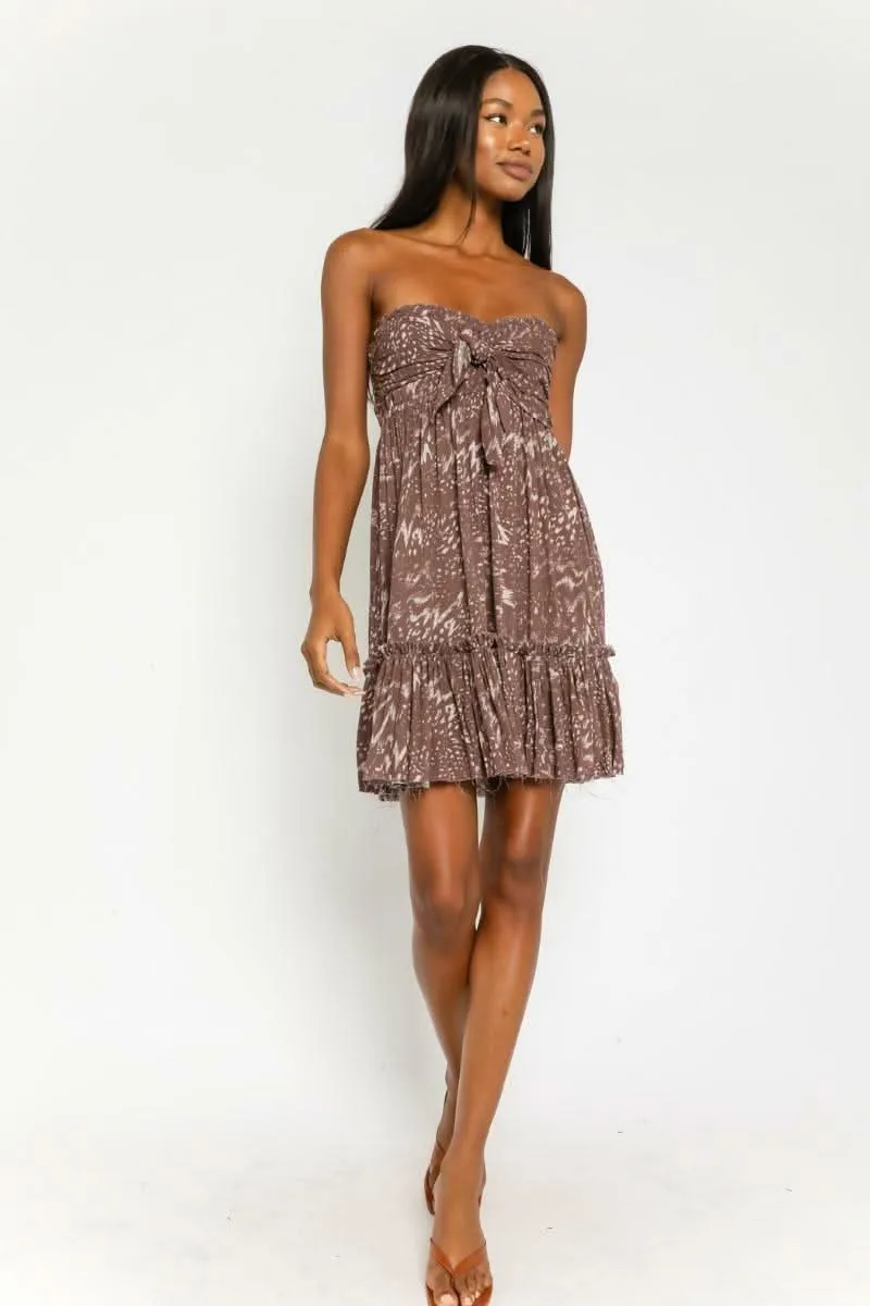 Canyon Sunset Etched Espresso Strapless Mini Dress sold by Boho Pink product image thumbnail 2