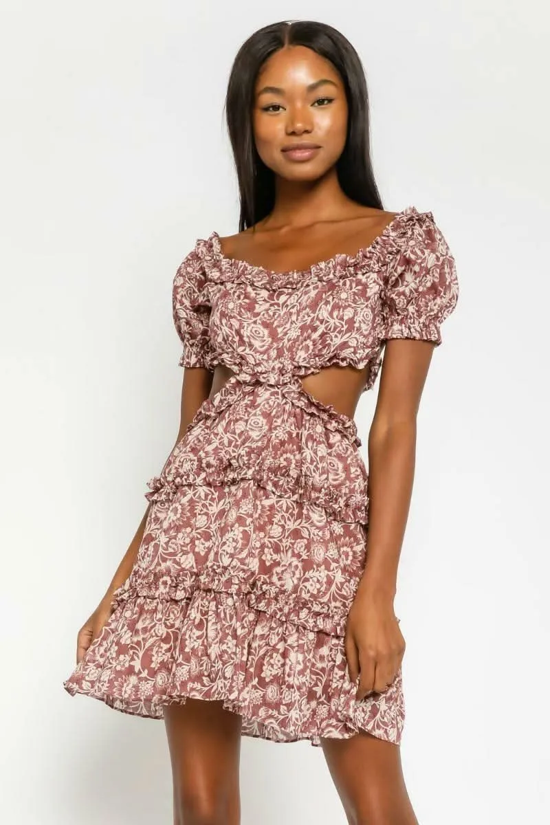 Maya Mauve Floral Off-the-Shoulder Mini Dress sold by Boho Pink