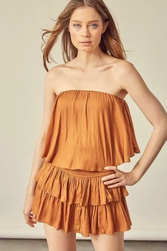 Monaco Caramel Strapless Romper sold by Boho Pink