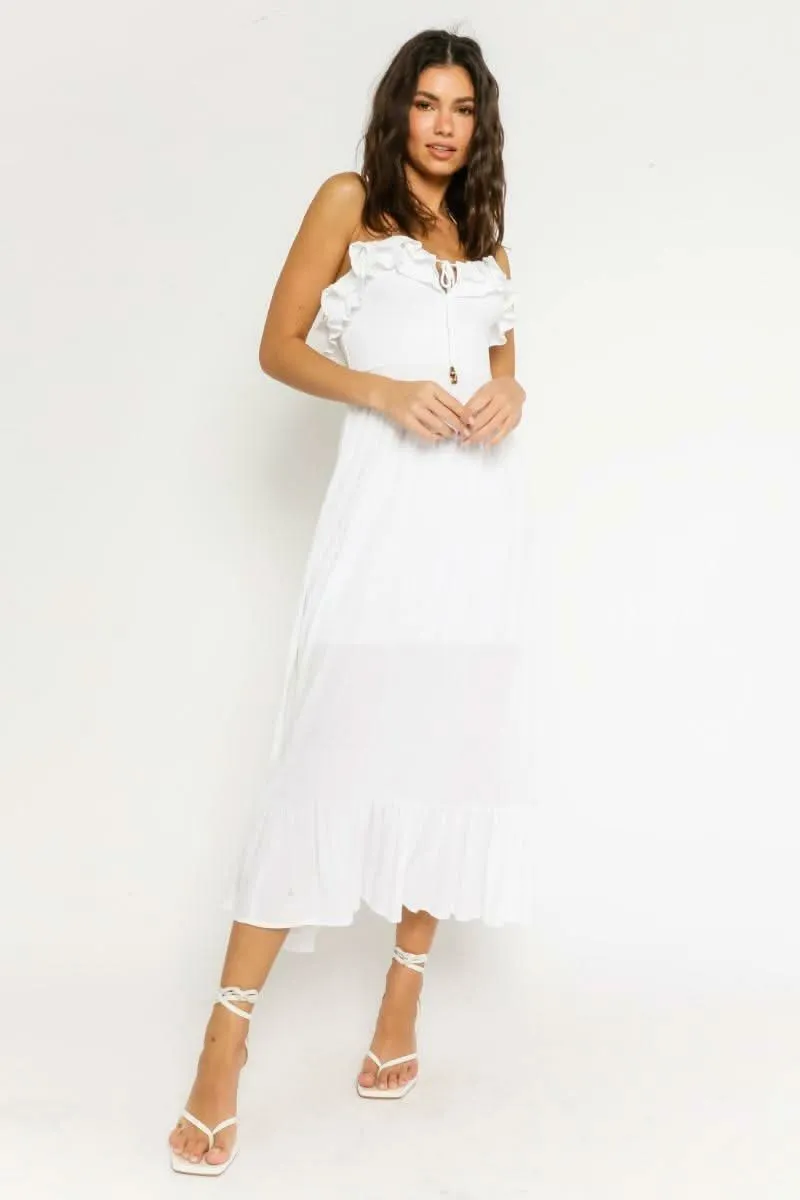 Delia White Strapless Midi Dress sold by Boho Pink