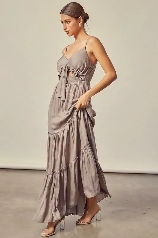 Sweet and Flirty Silver Olive Tiered Maxi Dress sold by Boho Pink product image thumbnail 4
