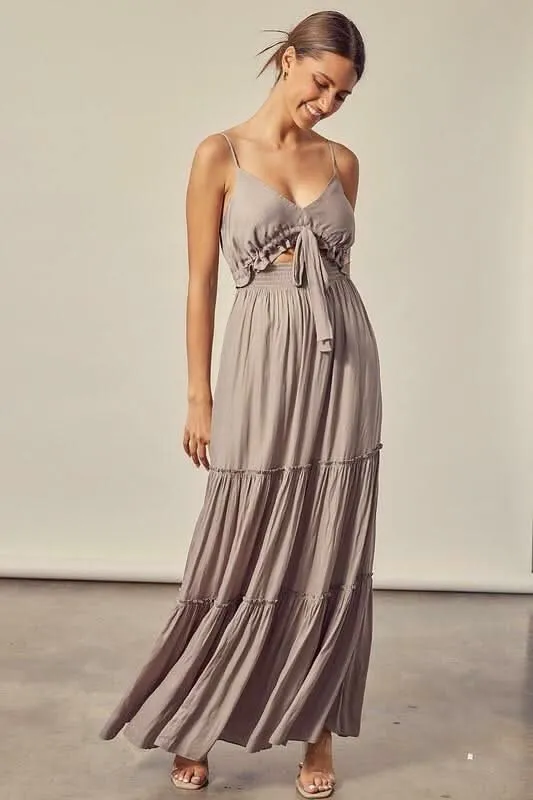Sweet and Flirty Silver Olive Tiered Maxi Dress made by Mustard Seed