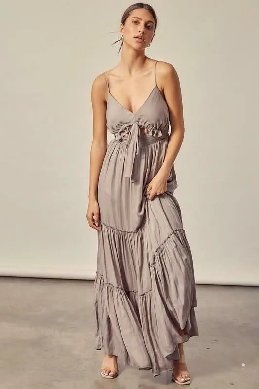 Sweet and Flirty Silver Olive Tiered Maxi Dress sold by Boho Pink product image thumbnail 5