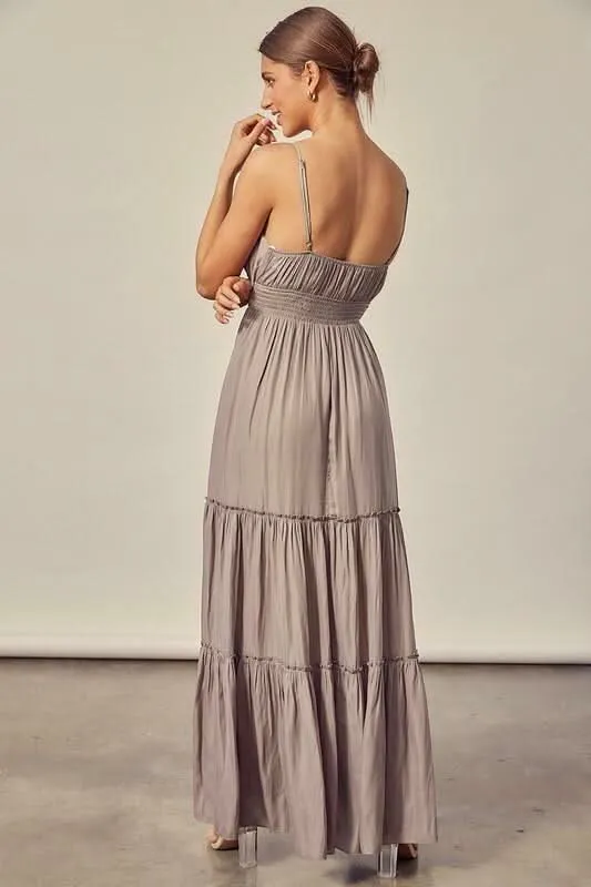 Sweet and Flirty Silver Olive Tiered Maxi Dress sold by Boho Pink product image thumbnail 3