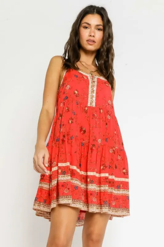Having A Moment Red Floral Swing Dress sold by Boho Pink