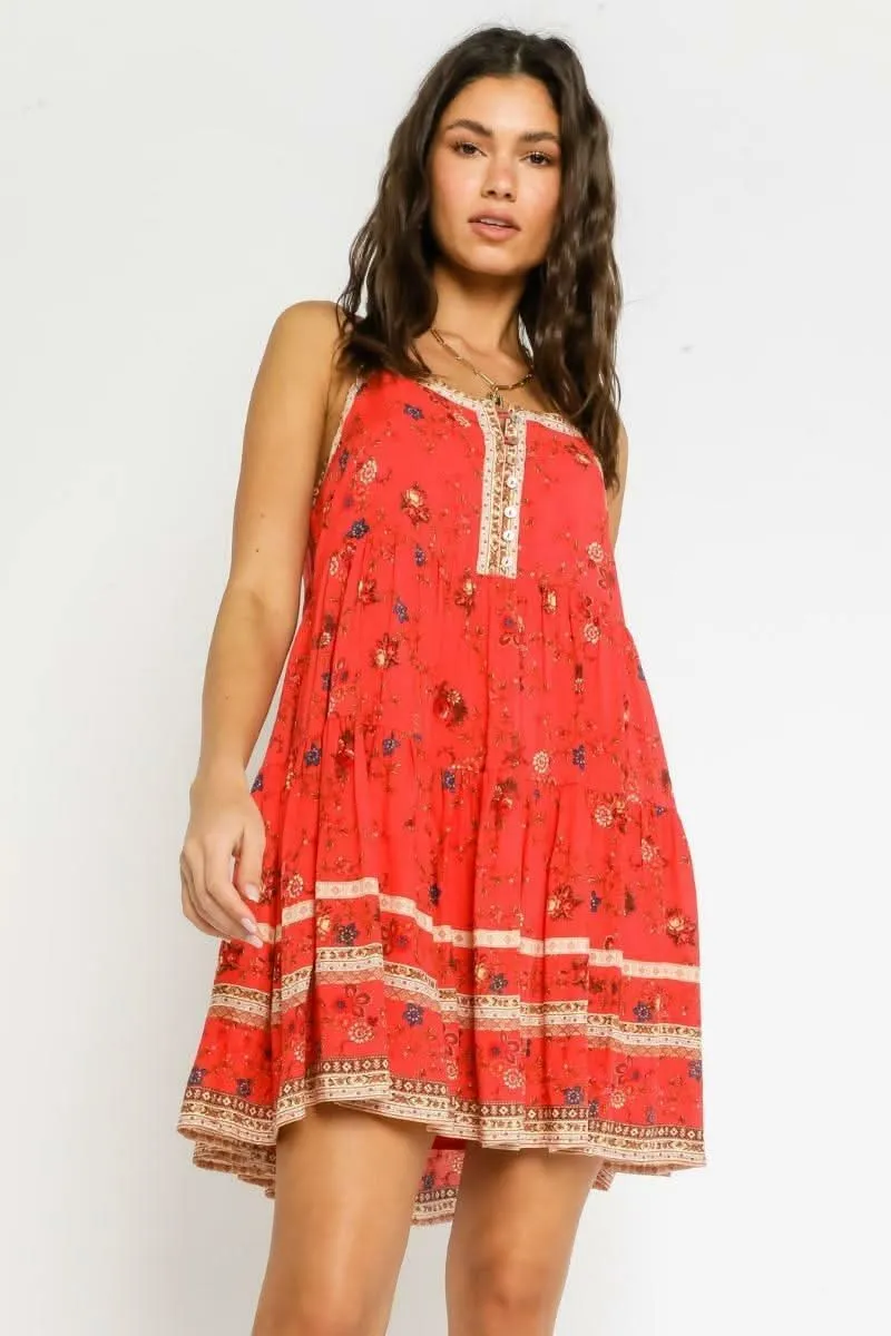 Having A Moment Red Floral Swing Dress sold by Boho Pink
