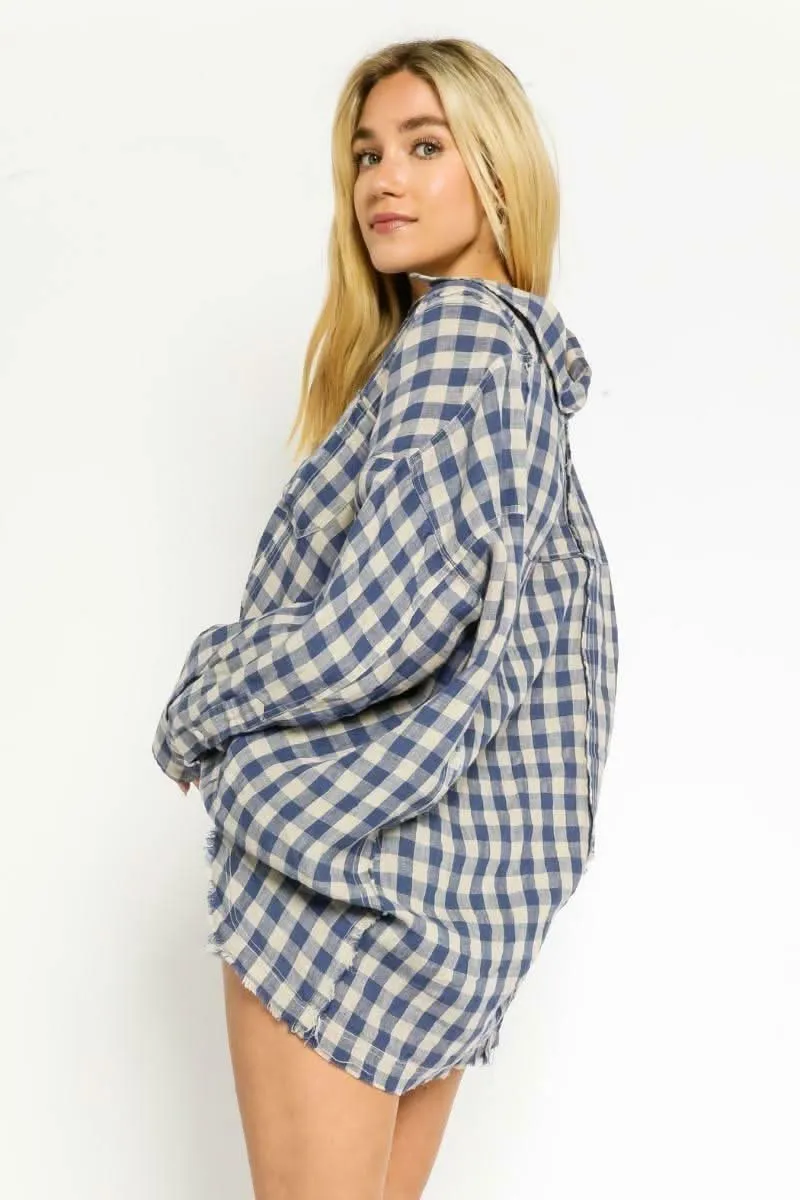 Taylor Blue Gingham Long Sleeve Button-Up Top sold by Boho Pink product image thumbnail 3