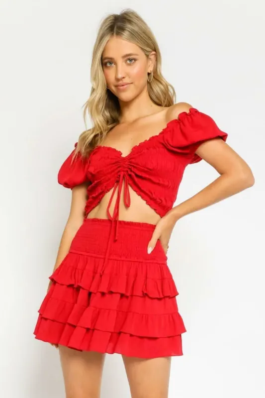 Daybreak Red Drawstring Crop Top sold by Boho Pink