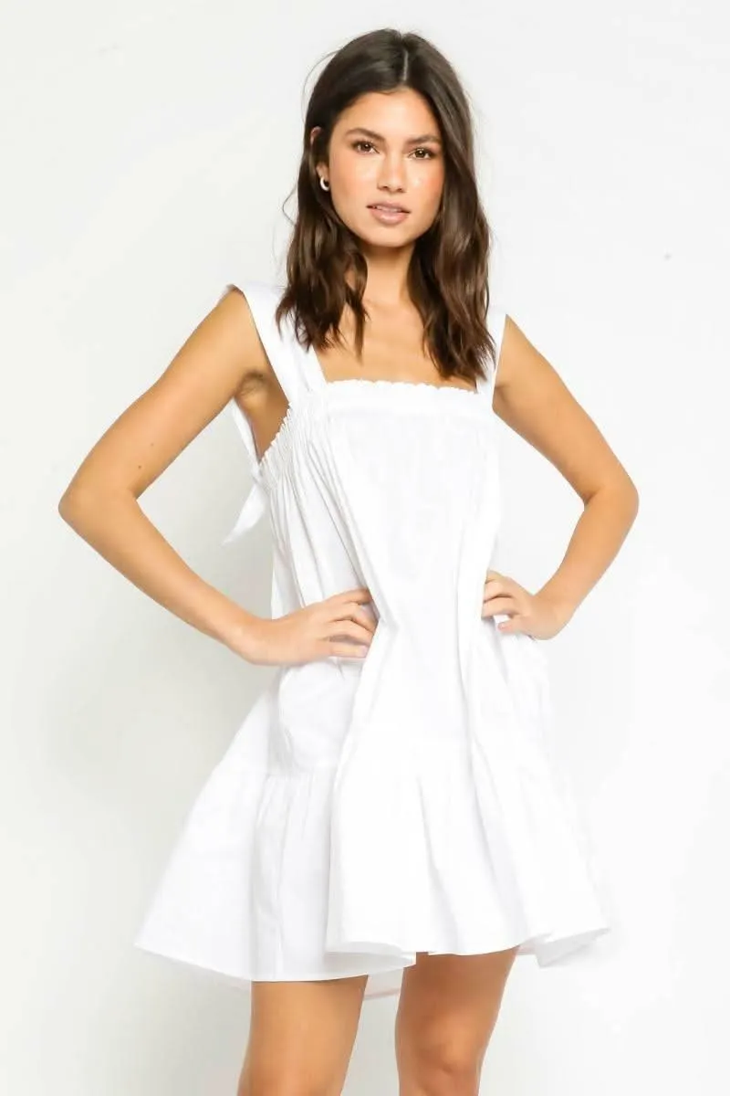 Summer Breeze White Tie-Strap Swing Dress sold by Boho Pink