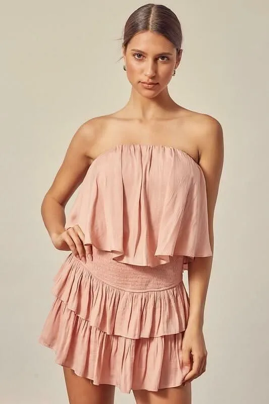 Monaco Powder Rose Strapless Romper sold by Boho Pink