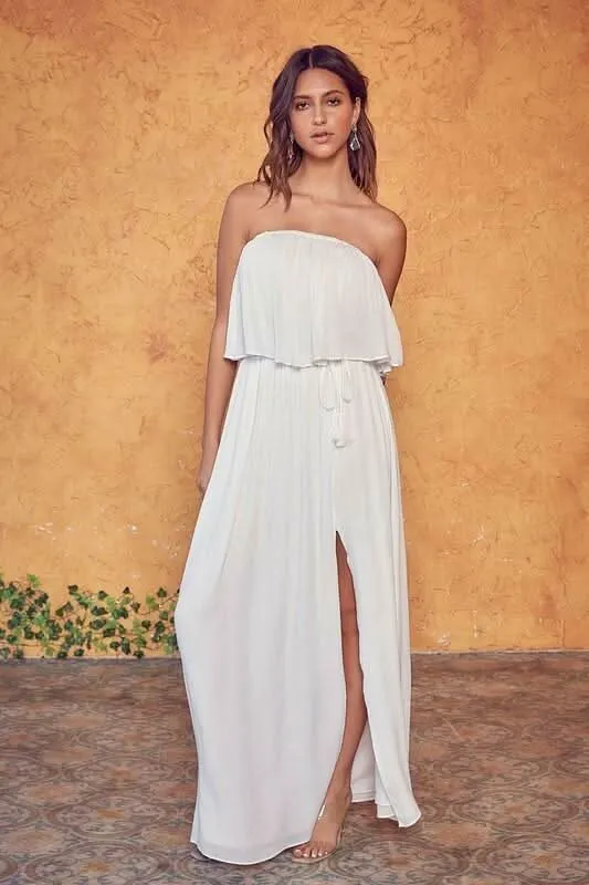 Monaco White Strapless Maxi Dress sold by Boho Pink