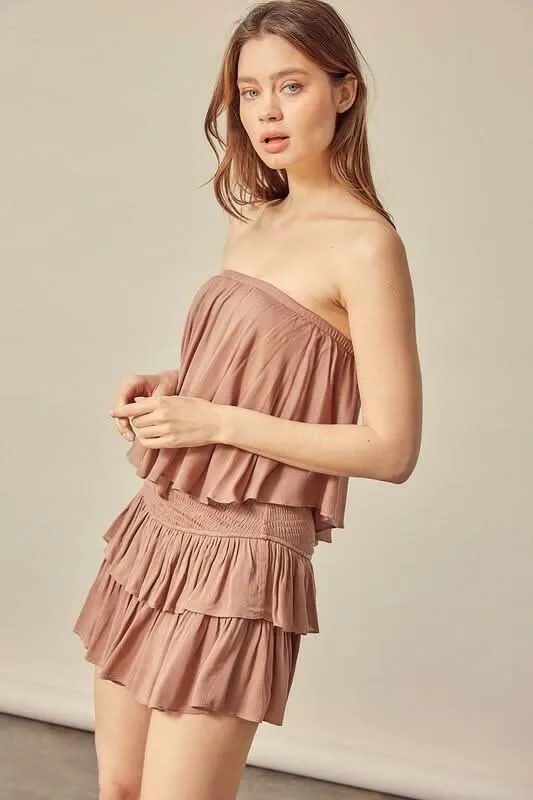 Monaco Mocha Strapless Ruffle Romper sold by Boho Pink product image thumbnail 3