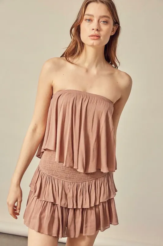 Monaco Mocha Strapless Romper made by Mustard Seed