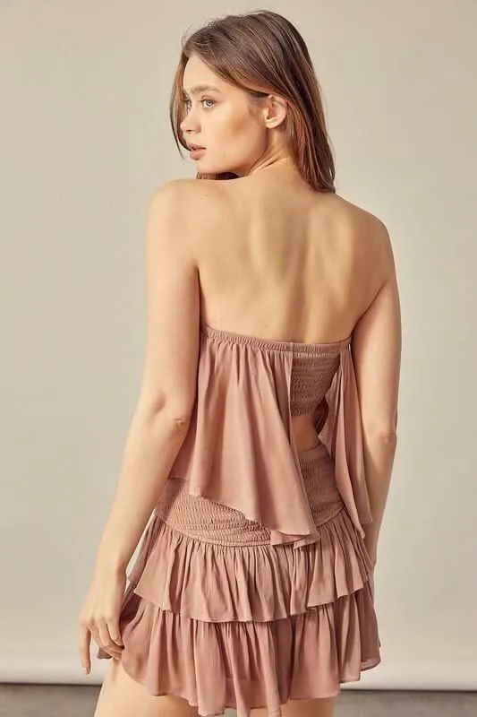 Monaco Mocha Strapless Ruffle Romper sold by Boho Pink product image thumbnail 2