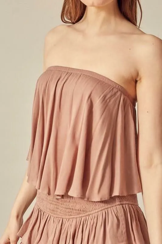 Monaco Mocha Strapless Ruffle Romper sold by Boho Pink product image thumbnail 4