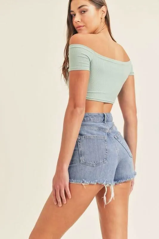 Bailey Sage Drawstring Off-the-Shoulder Crop Top sold by Boho Pink product image thumbnail 3