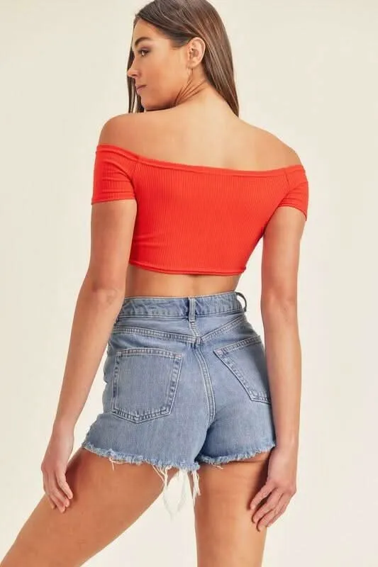 Bailey Red Drawstring Off-the-Shoulder Crop Top sold by Boho Pink product image thumbnail 5