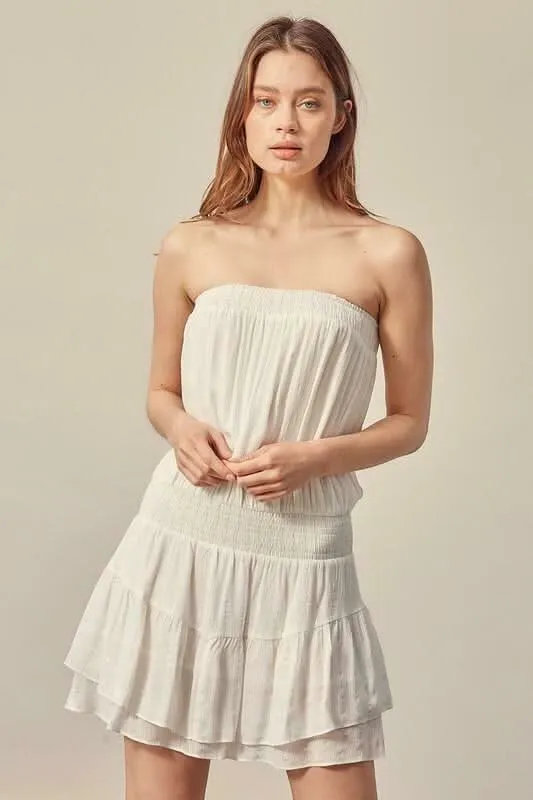 Take My Heart White Strapless Tube Ruffle Mini Dress made by Mustard Seed