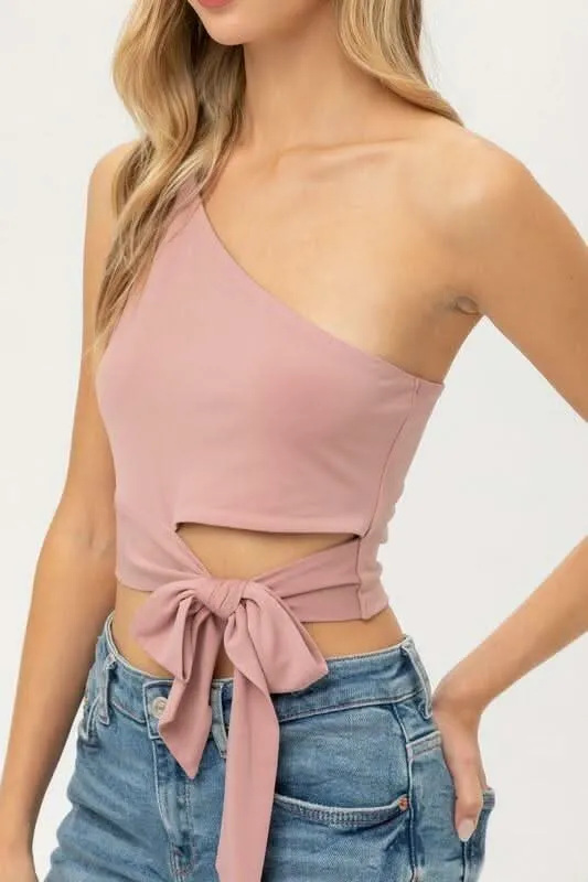 Zoe Mauve One-Shoulder Waist Tie Crop Top sold by Boho Pink product image thumbnail 5