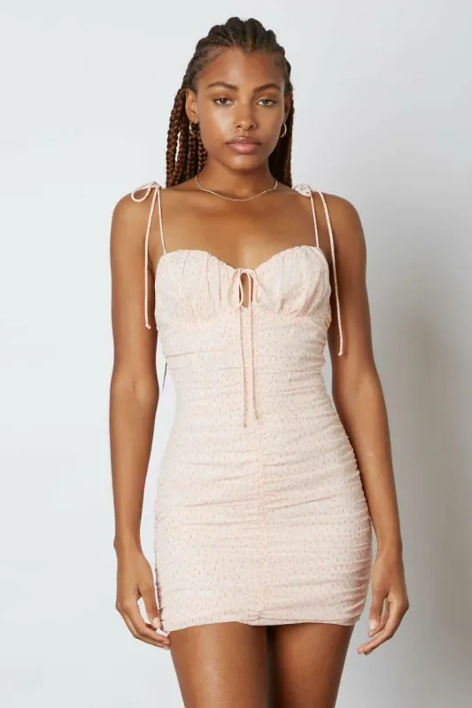 Angie Peach Speck Print Ruched Bodycon Dress sold by Boho Pink