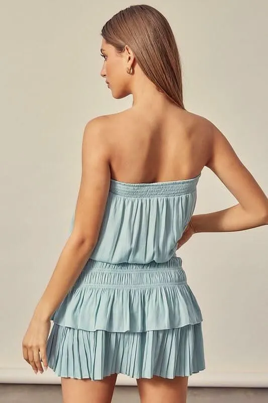 Lovely and Sweet Sage Blue Strapless Mini Dress sold by Boho Pink product image thumbnail 2