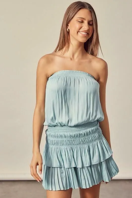 Lovely and Sweet Sage Blue Strapless Mini Dress sold by Boho Pink