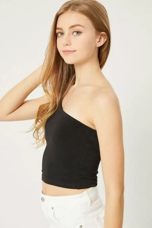 Elsa Black One-Shoulder Cropped Tank Top sold by Boho Pink product image thumbnail 3