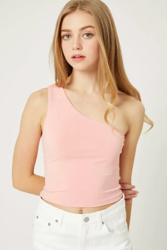 Elsa Pink One-Shoulder Cropped Tank Top made by Love Tree
