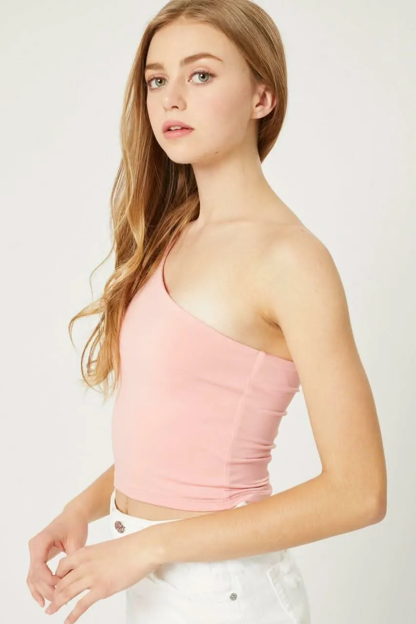 Elsa Pink One-Shoulder Cropped Tank Top sold by Boho Pink product image thumbnail 2