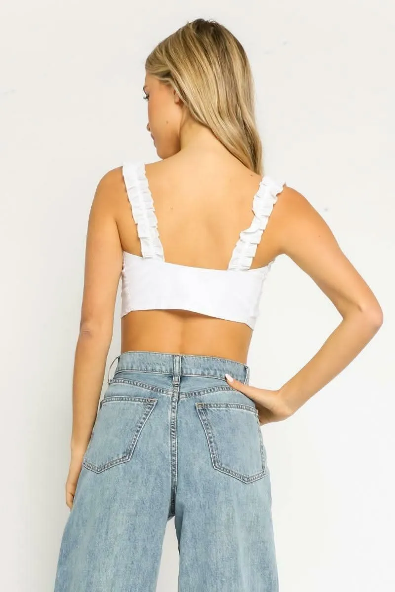 Reese White Ruffle Front-Tie Crop Top sold by Boho Pink product image thumbnail 3