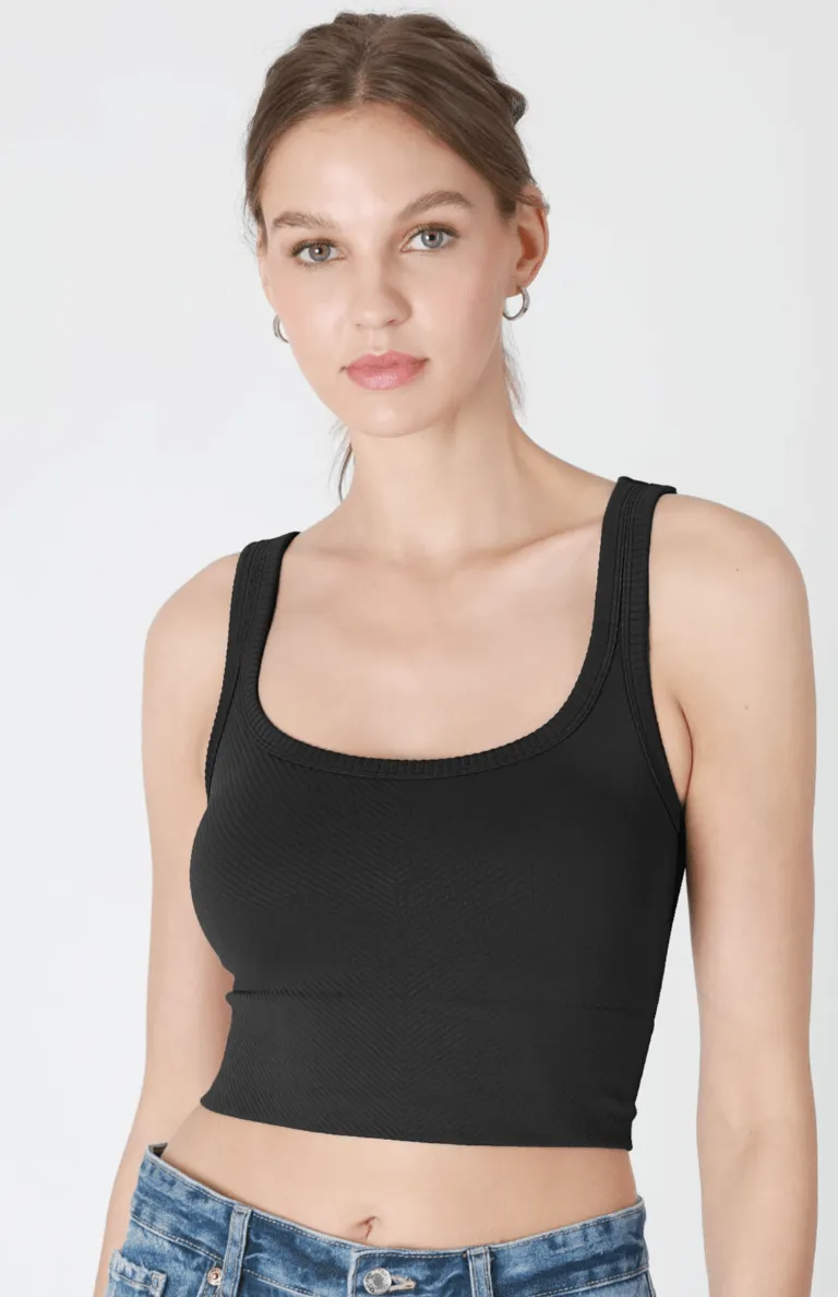 NIKIBIKI Black Cropped Chevron Tank sold by Boho Pink