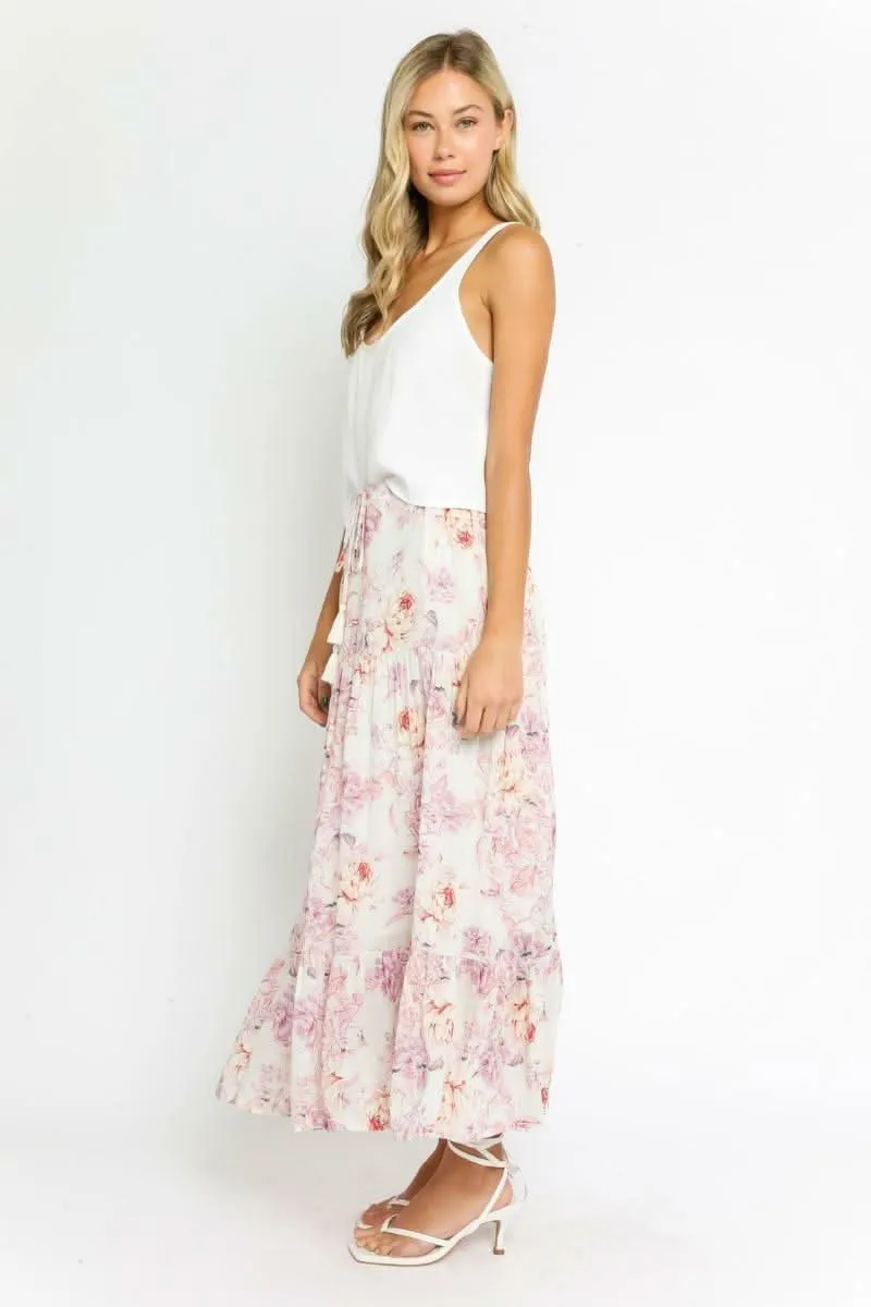 Daphne Ivory Floral Print Ruffle Midi Skirt sold by Boho Pink product image thumbnail 2