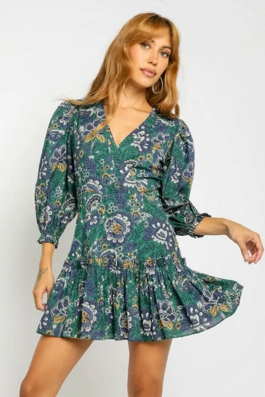 Loretta Green Floral Print Mini Dress sold by Boho Pink