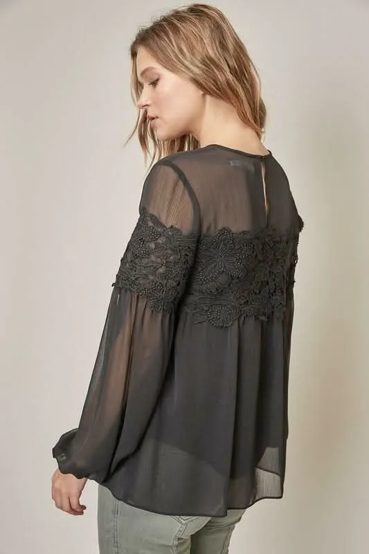 Priscilla Black Lace Long Sleeve Blouse sold by Boho Pink product image thumbnail 4