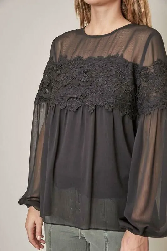 Priscilla Black Lace Long Sleeve Blouse sold by Boho Pink product image thumbnail 3