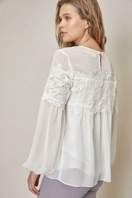 Priscilla White Lace Long Sleeve Blouse sold by Boho Pink product image thumbnail 2