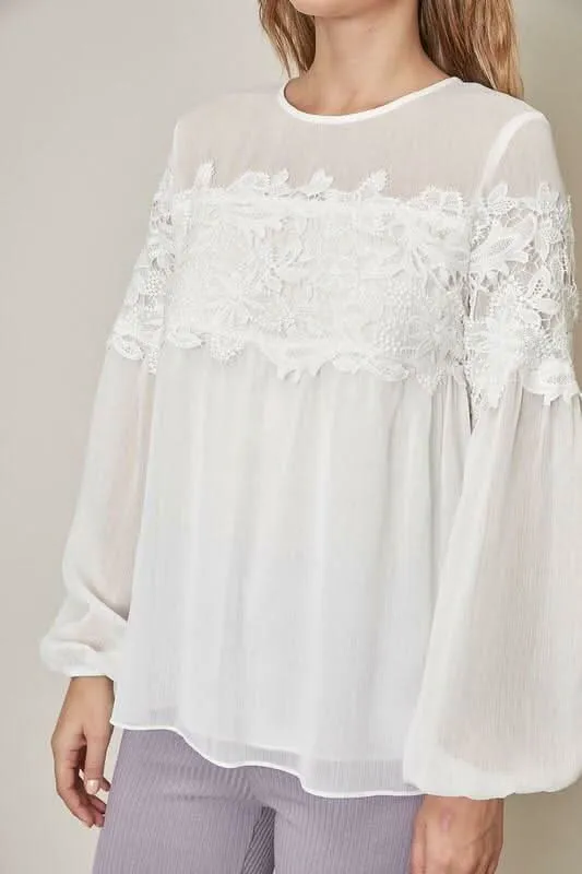 Priscilla White Lace Long Sleeve Blouse sold by Boho Pink product image thumbnail 4