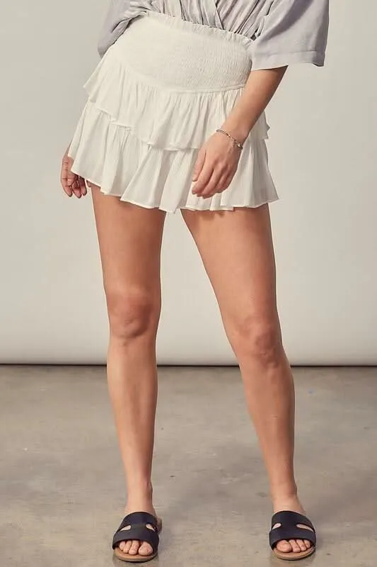 Moonlight White Ruffled Mini Skirt sold by Boho Pink