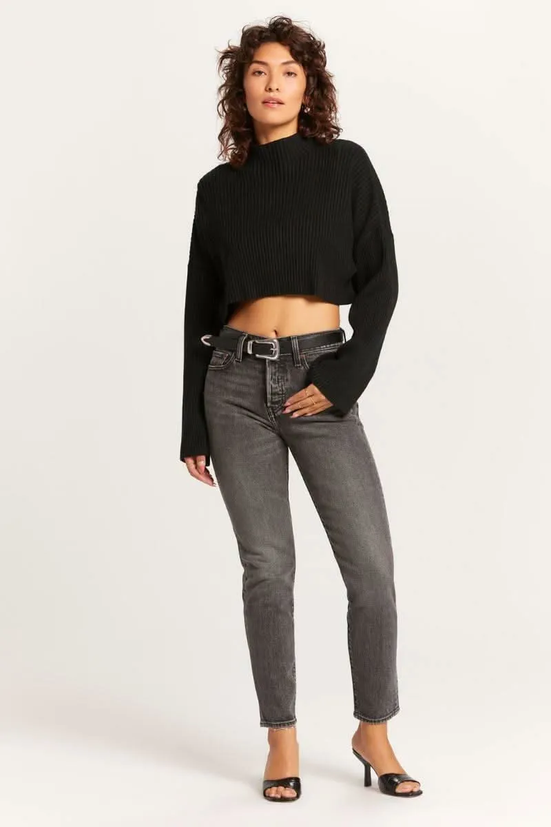 East Side Black Ribbed Knit Mock Neck Sweater sold by Boho Pink product image thumbnail 5