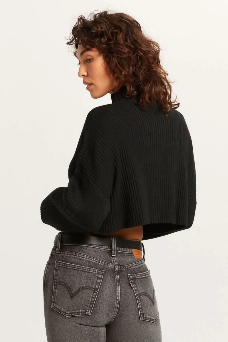 East Side Black Ribbed Knit Mock Neck Sweater sold by Boho Pink product image thumbnail 3