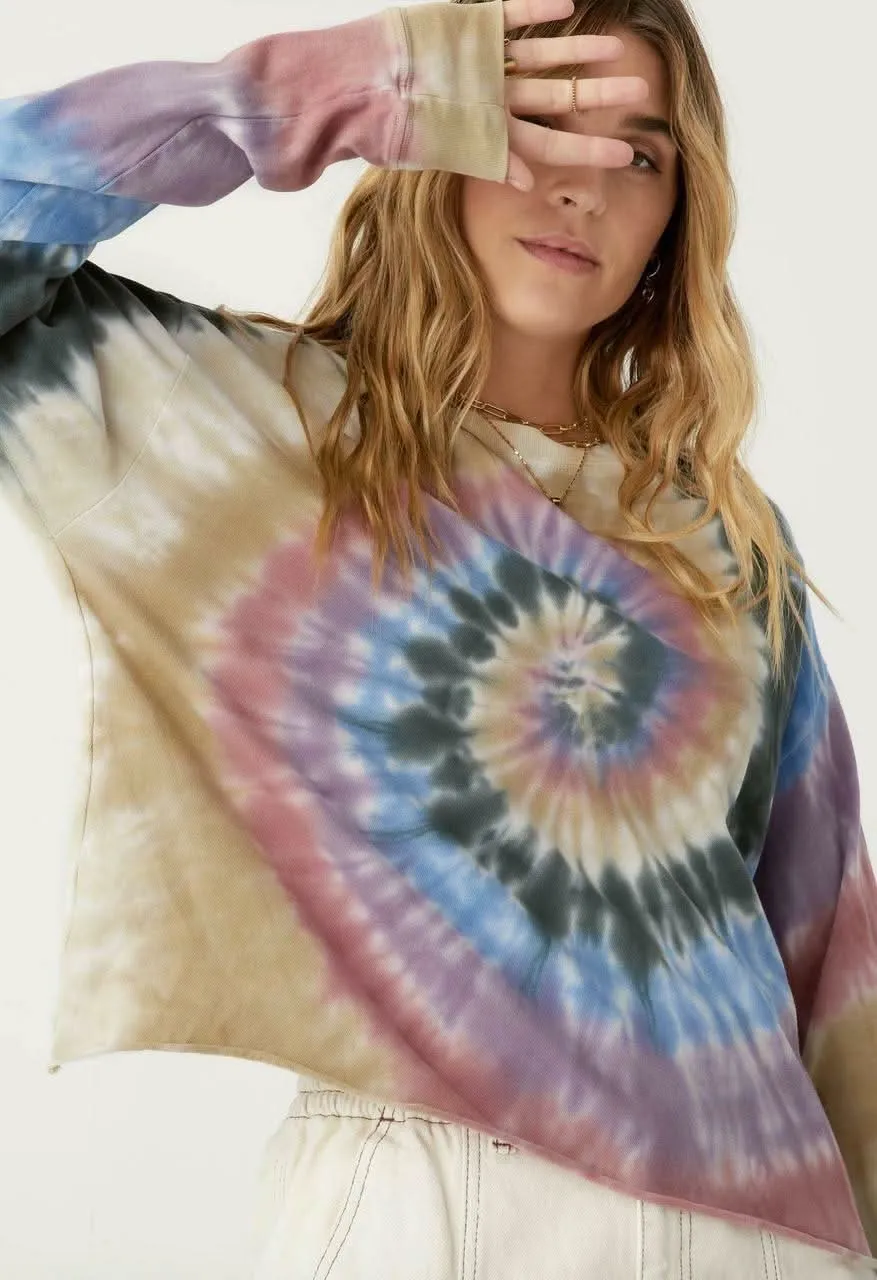 Autumn Tie Dye Long Sleeve Crop Top sold by Boho Pink