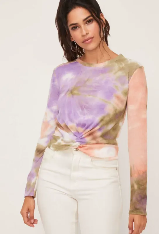 I Know You Do Peach and Olive Tie-Dye Twist Top sold by Boho Pink
