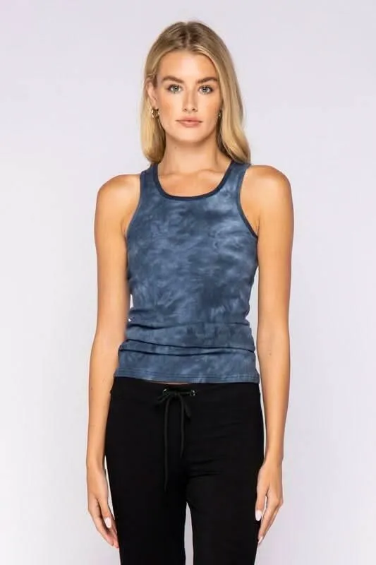 Tina Navy Blue Tie-Dye Ribbed Tank Top sold by Boho Pink product image thumbnail 4