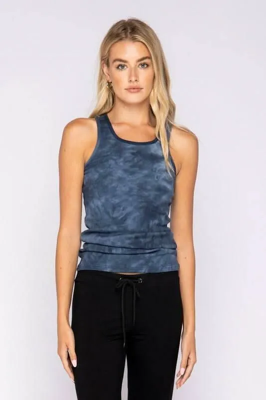 Tina Navy Blue Tie-Dye Ribbed Tank Top made by Skylar + Madison