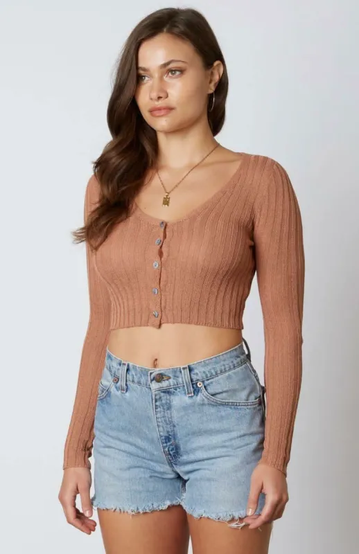 Make It Casual Camel Button-Up Cropped Cardigan Sweater sold by Boho Pink