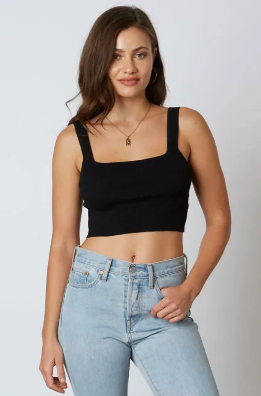Allison Solid Rib Black Cropped Tank Top sold by Boho Pink