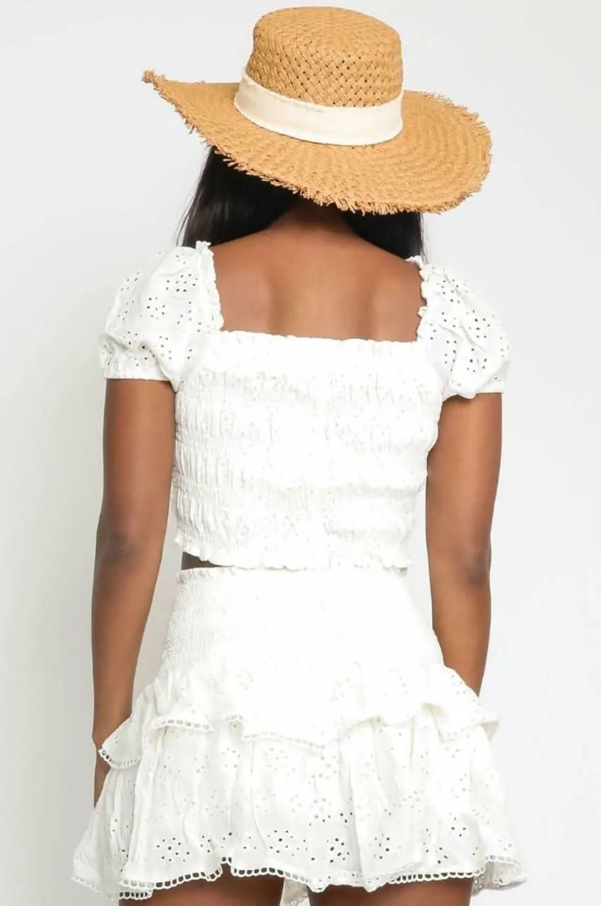 Daybreak White Eyelet Drawstring Crop Top sold by Boho Pink product image thumbnail 3