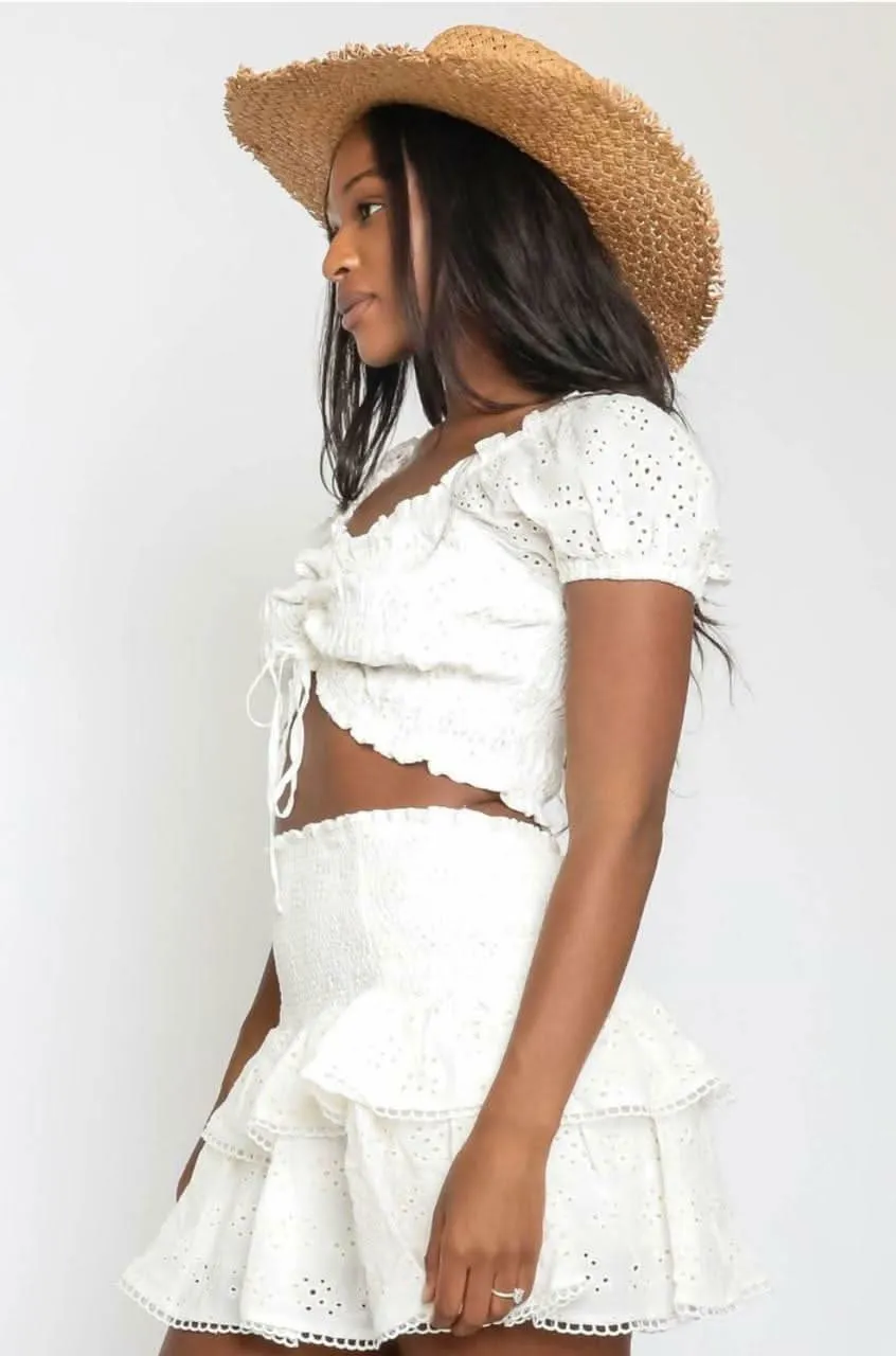 Daybreak White Eyelet Drawstring Crop Top sold by Boho Pink product image thumbnail 2