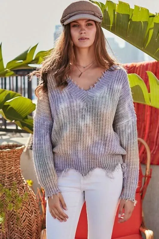 Easy Vibes Lavender Tie-Dye Snag Sweater sold by Boho Pink product image thumbnail 2